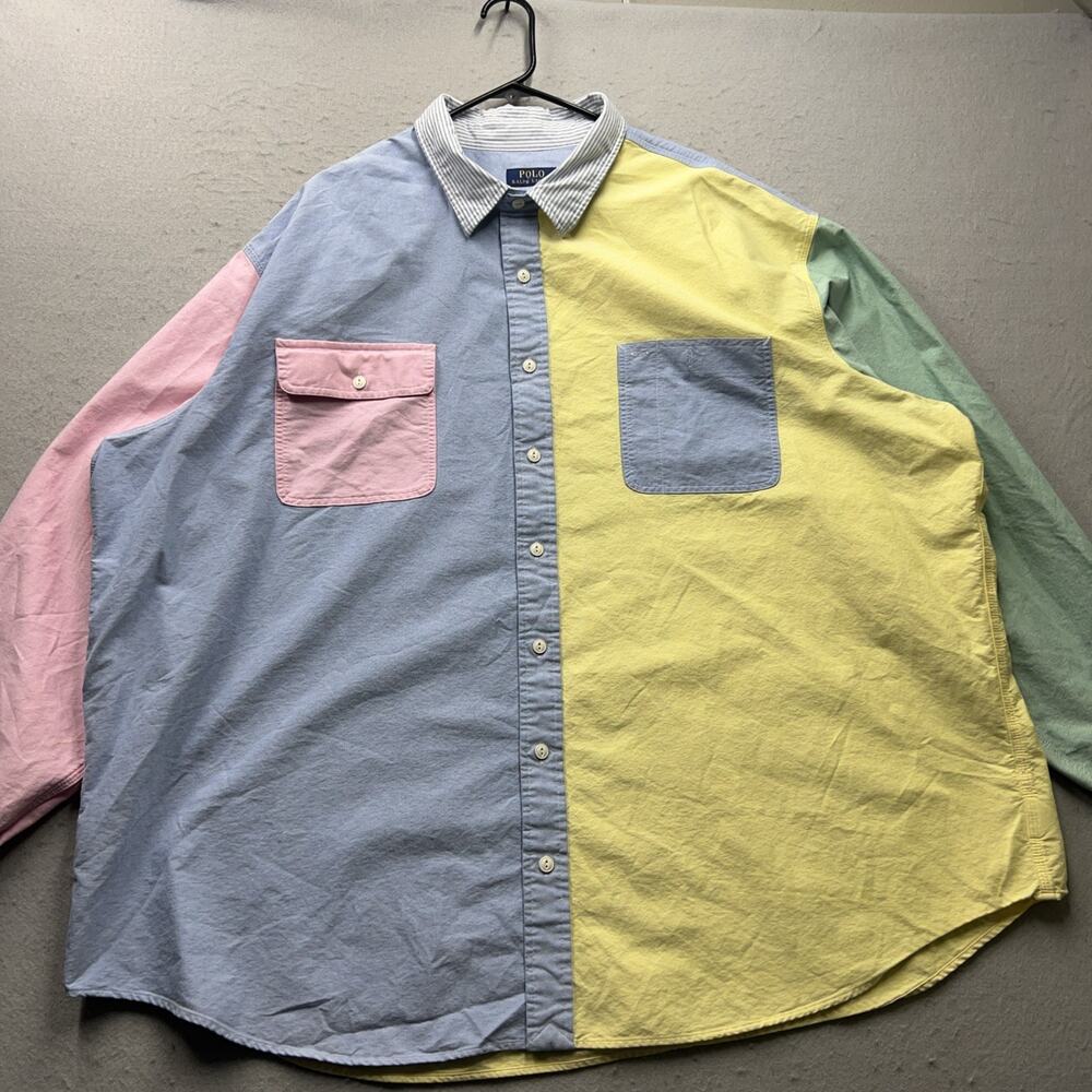 Polo Ralph Lauren Shirt Mens 4XB Pastel Color Block Oxford Long Sleeve